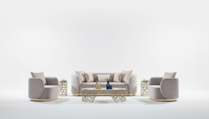Beige fabric 3-seater sofa modern design
