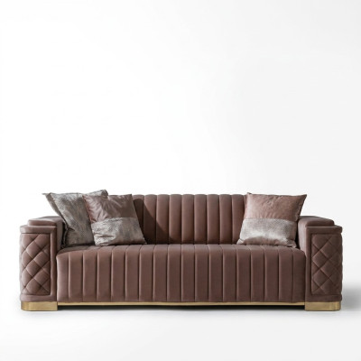 Modern pink fabric upholstered 3-seater sofa