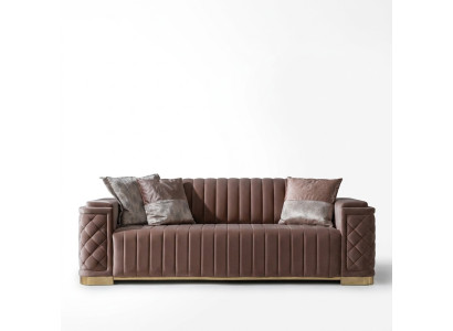 Modern pink fabric upholstered 3-seater sofa
