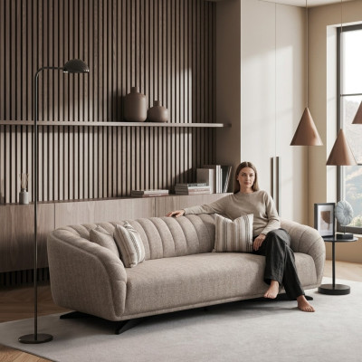 Modern design gray fabric 3-seater sofa