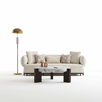 Modern 3-seater sofa in luxury fabric and wood