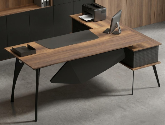 Work table L-shape corner desk storage table brown black