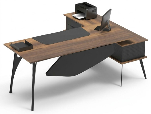 Work table L-shape corner desk storage table brown black