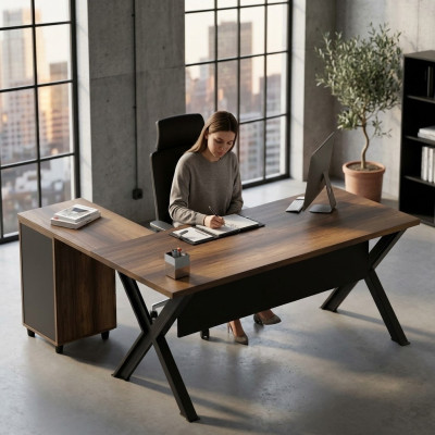 Corner table table storage storage table study brown black