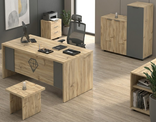 Beige gray wooden office ensemble table cabinet bedside table chest of drawers
