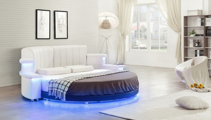 Modern round bed with LED lighting