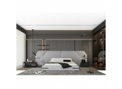 Modern gray bed with elegant headboard and design for the bedroom