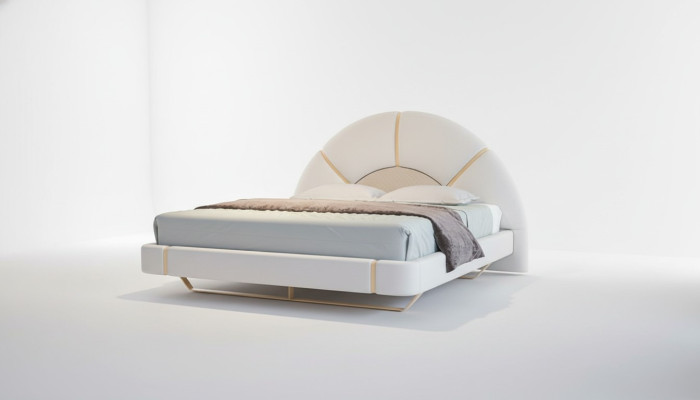 Luxury modern bed with gold details, semicircular headboard