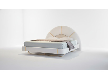 Luxury modern bed with gold details, semicircular headboard