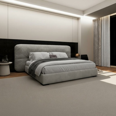 Luxury gray bed with modern upholstered headboard
