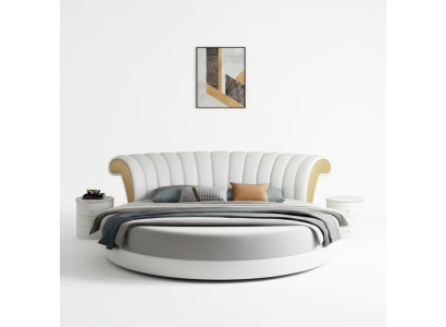 Beige round bed with modern design for the bedroom