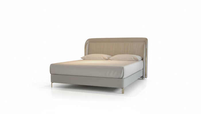 Modern luxury bed with elegant gold headboard in gray
