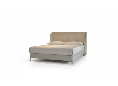 Modern luxury bed with elegant gold headboard in gray