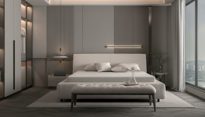 Elegant quilted bed in beige