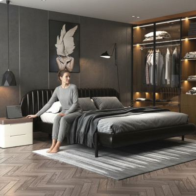 Modern black bed with elegant design and comfortable sleep