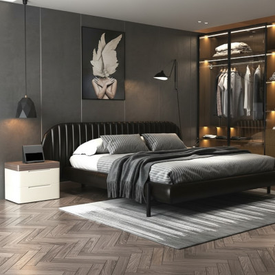 Modern black bed with elegant design and comfortable sleep