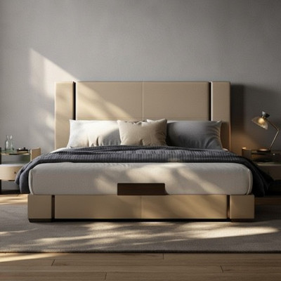 Modern luxury bed in beige color