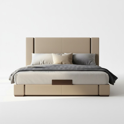 Modern luxury bed in beige color