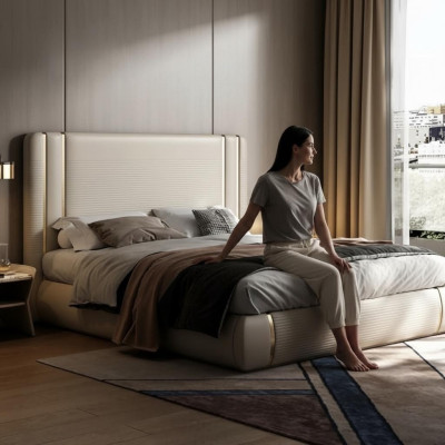 Beige bed with modern and luxurious design