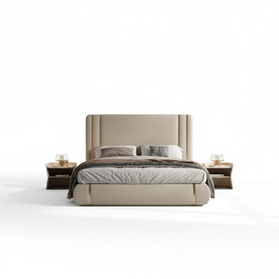 Beige bed with modern and luxurious design