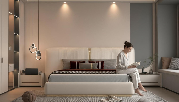 Elegant bed with beige pattern