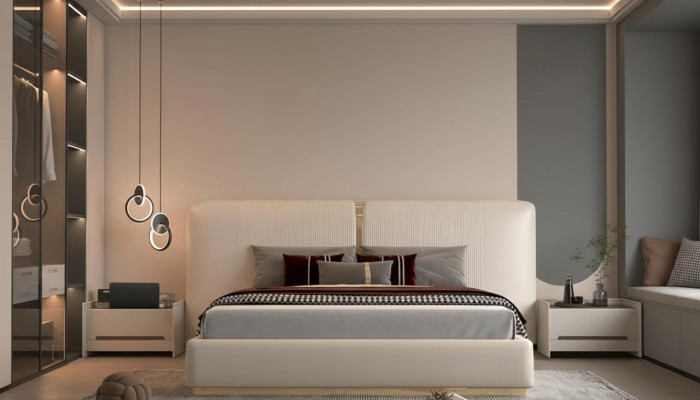 Elegant bed with beige pattern