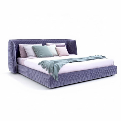 Modern blue velvet bed with elegant headboard