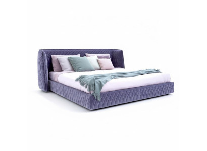 Modern blue velvet bed with elegant headboard