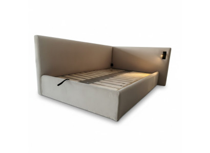 Modern style beige bed with LED lighting and luxury headboard