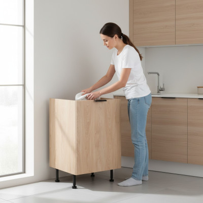 Beige kitchen basket sorting system