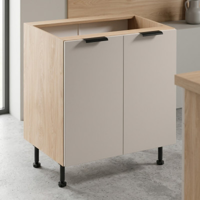 Mobile kitchen table with two doors under the countertop