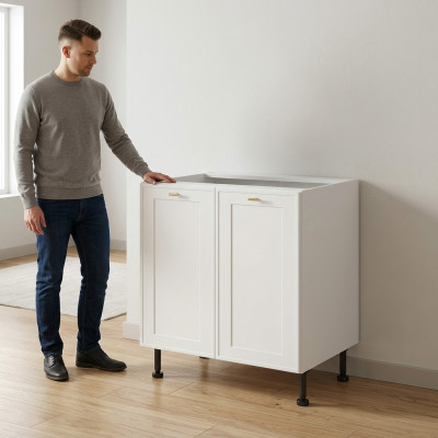 Mobile bathroom table with shelf and double door