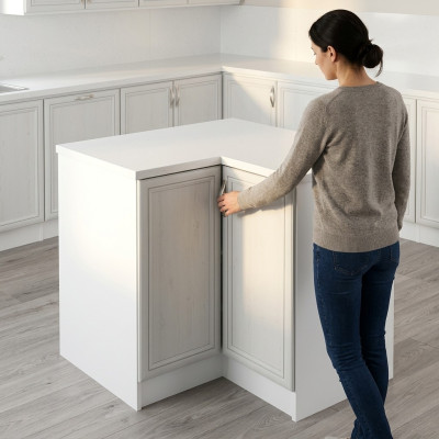 White mobile corner cabinet