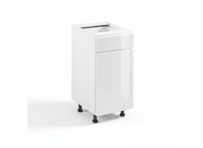 Mobile kitchen table with drawer and glossy shelves