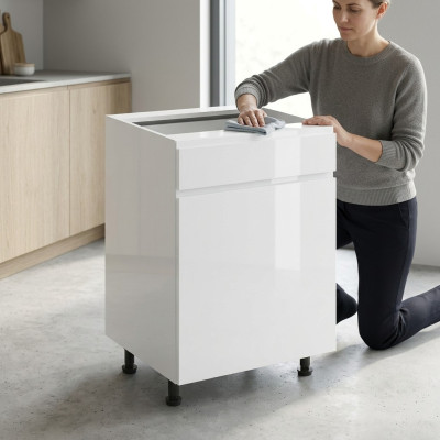 Mobile kitchen with drawer and glossy shelves