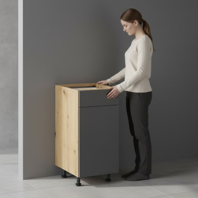 Mobile kitchen table with drawers and shelves