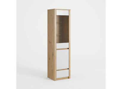 Glass display cabinet with glass doors and glass shelves