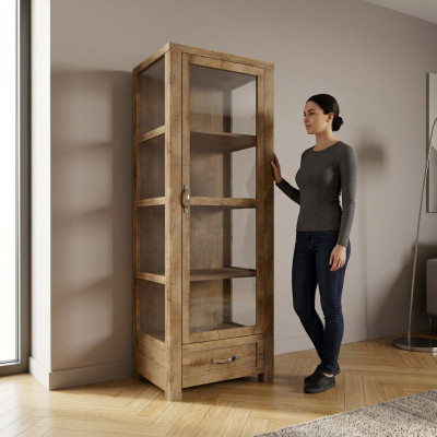 Elegant beige display cabinet, timeless storage space
