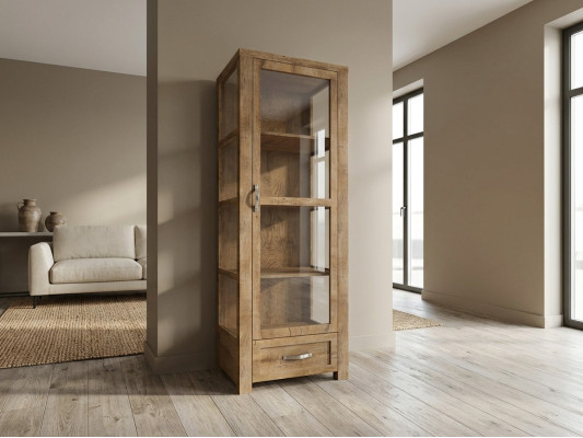 Elegant beige display cabinet, timeless storage space