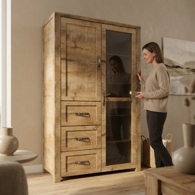 Modern elegant display cabinet made of brown wood
