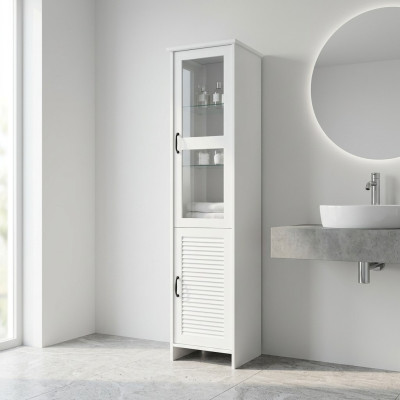 Modern white MDF and glass display cabinet