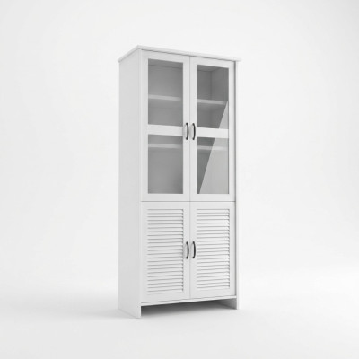 Modern white MDF display cabinet with glass