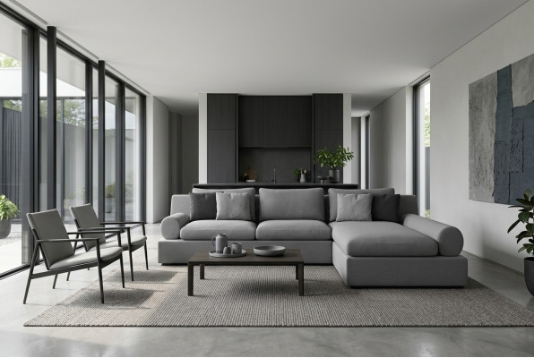 Aesthetic corner sofa with shape and softness in the material
