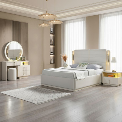 Bed 2 modern and elegant nightstands, 5-piece set