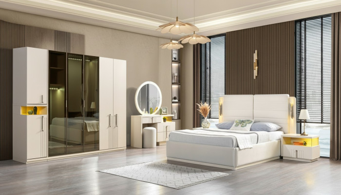 Modern bedroom furniture set bed wardrobe nightstand