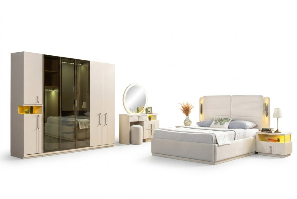 Modern bedroom furniture set bed wardrobe nightstand