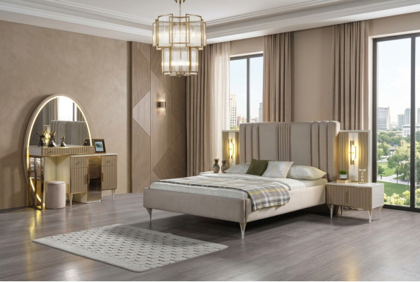 Modern bed with three nightstands