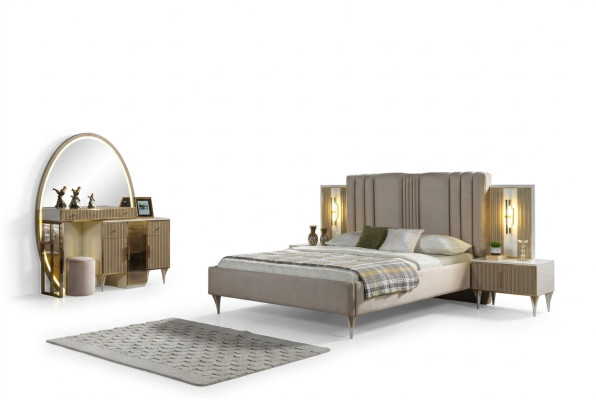Modern bed with three nightstands