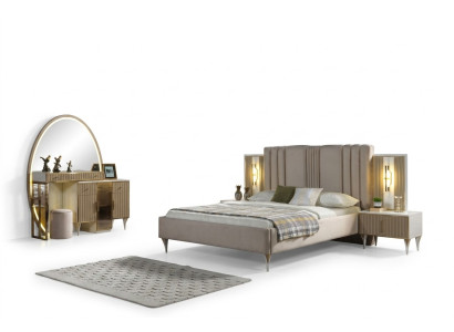 Modern bed with three nightstands