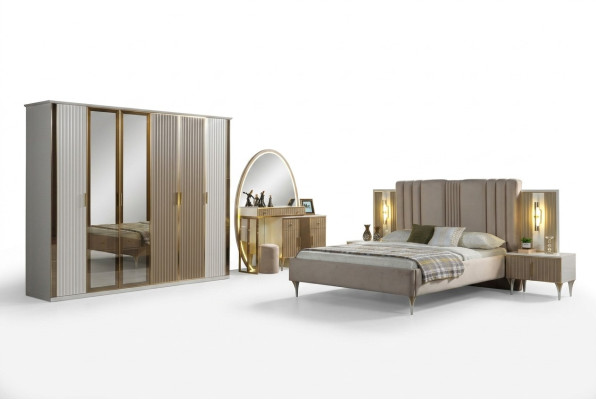 Modern bed set with 6 pieces including nightstand
